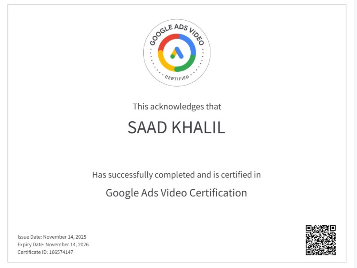 Google Ads Video Certification of Freelance Digital Marketing Consultant In Kochi