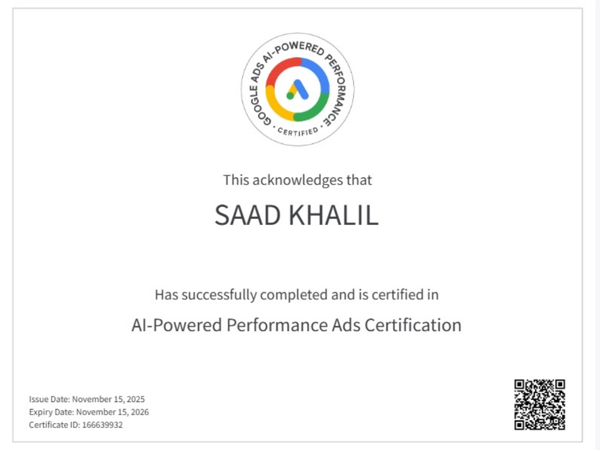 Google AI Powered Performance Ads Certification of Freelance Digital Marketing Consultant In Kochi