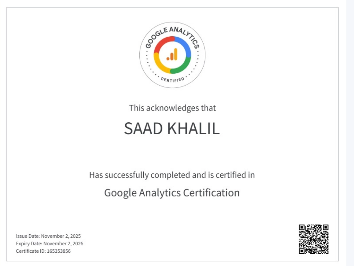 Google Analytics Certification of Freelance Digital Marketing Consultant In Kochi